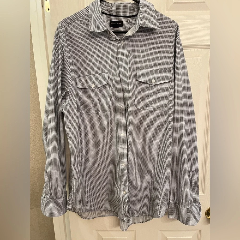 Banana Republic Men's Navy & White Micro Print‎ Button Down Shirt XL